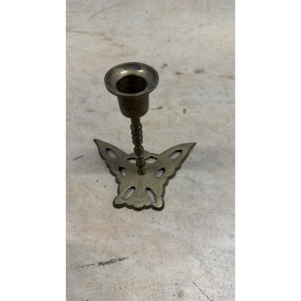 Vintage Brass Butterfly Candlestick Holder 5" Butterfly Base